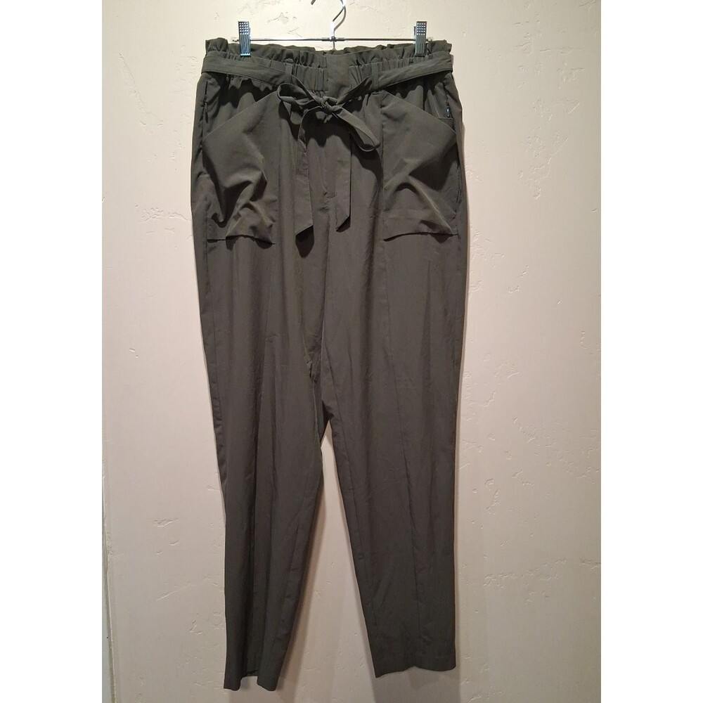 Modern Ambition Women's Size L Olive Green‎ Tie Paperbag Waist Pants Tapered Leg